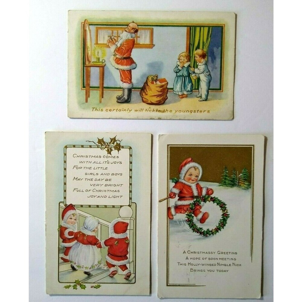 Christmas Postcard Lot Of 3 Santa Children In Suits Whitney Embossed Original